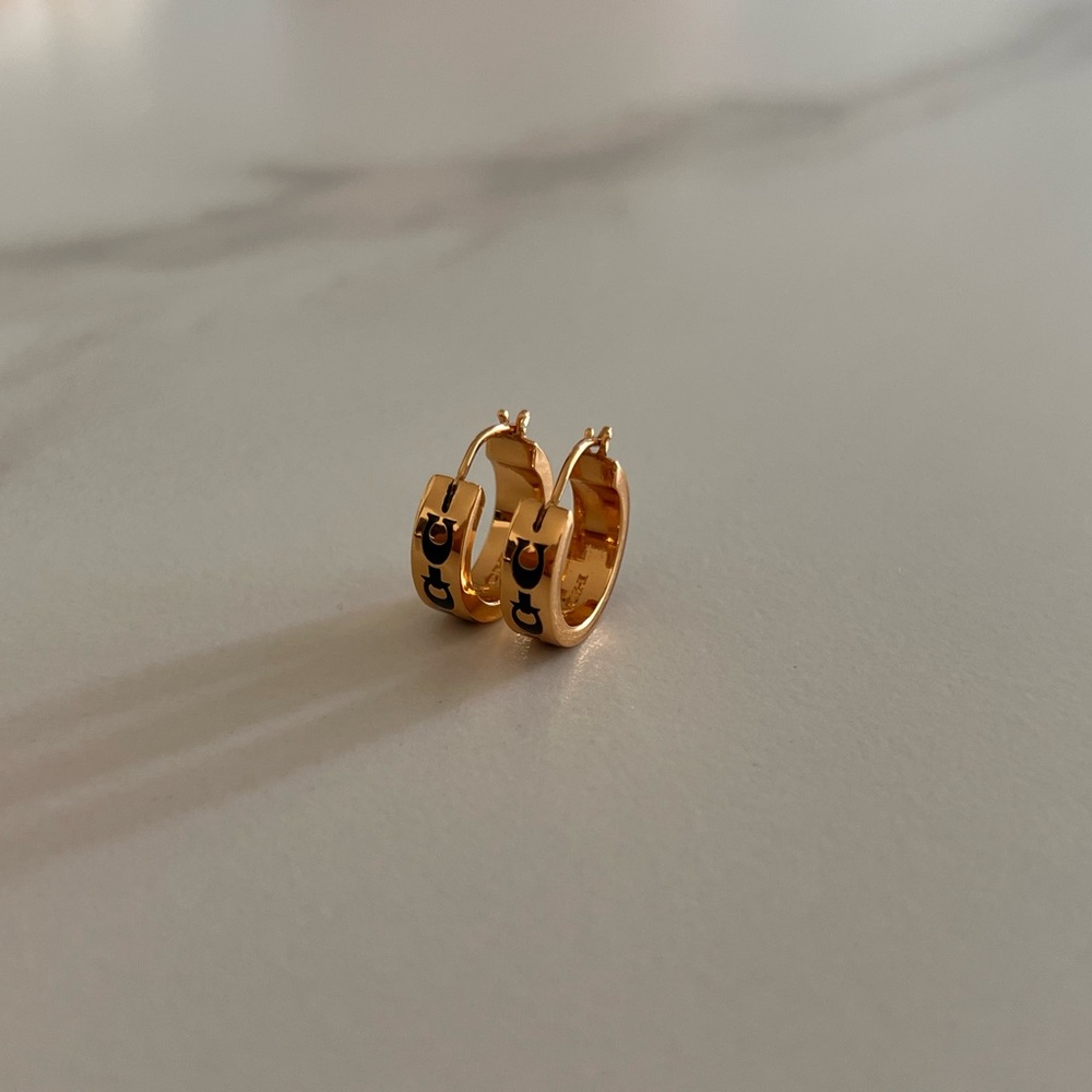 Coach Gold and Black Hoop Earrings